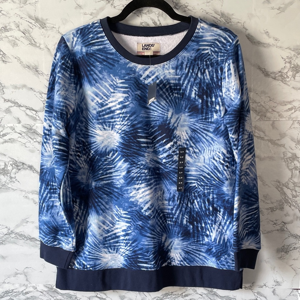 Lands' End SP Women’s Blue and White Print Knit Top
